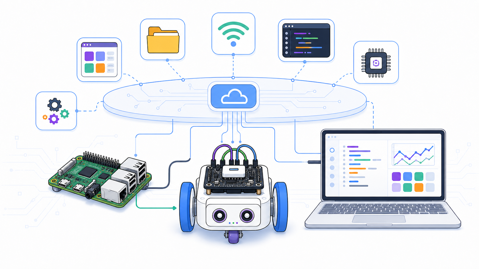 Операционная система связывает программы, файлы, устройства и робота