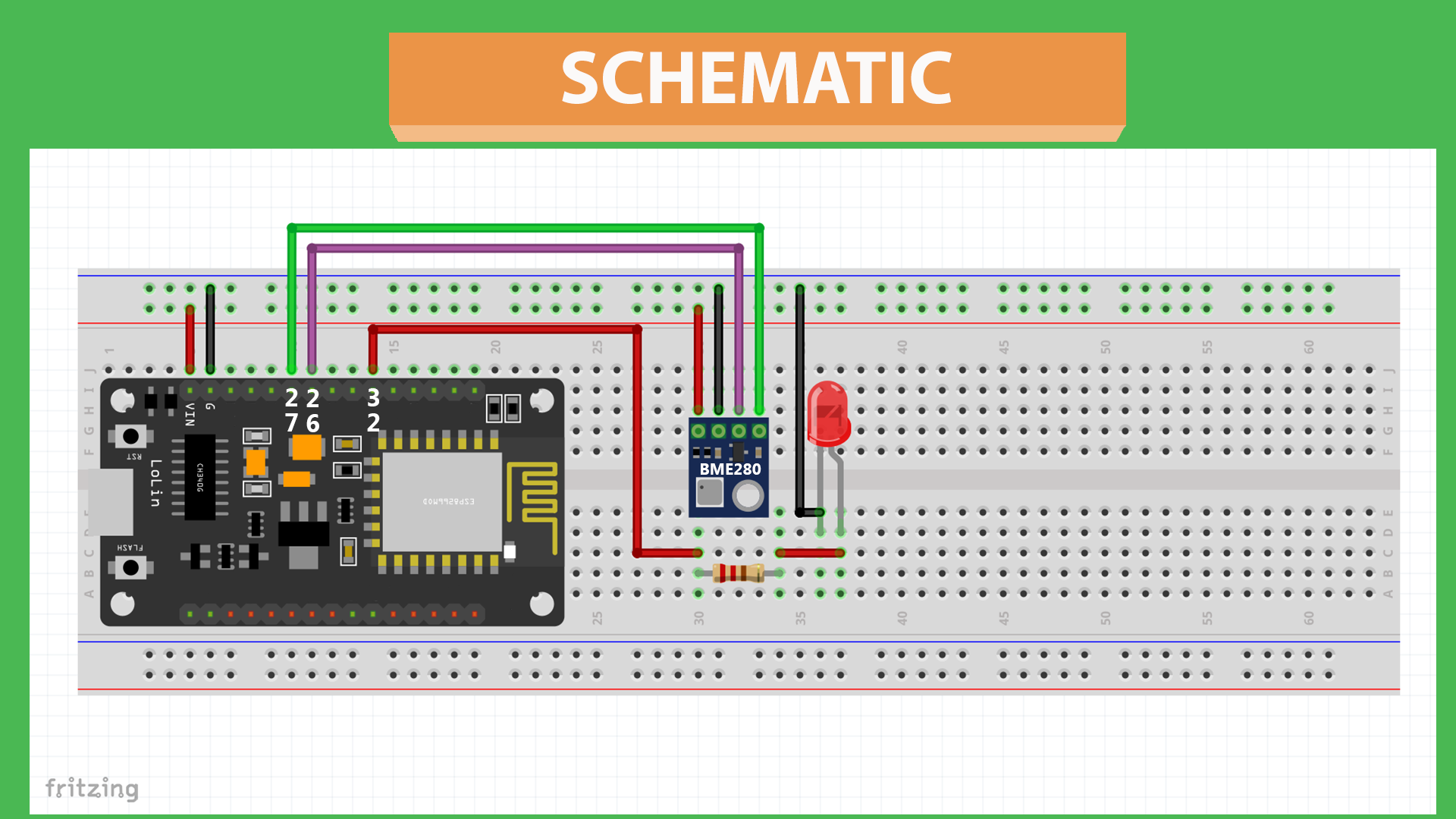 Схема исходной опубликованной сборки ESP32, BME280 и светодиода