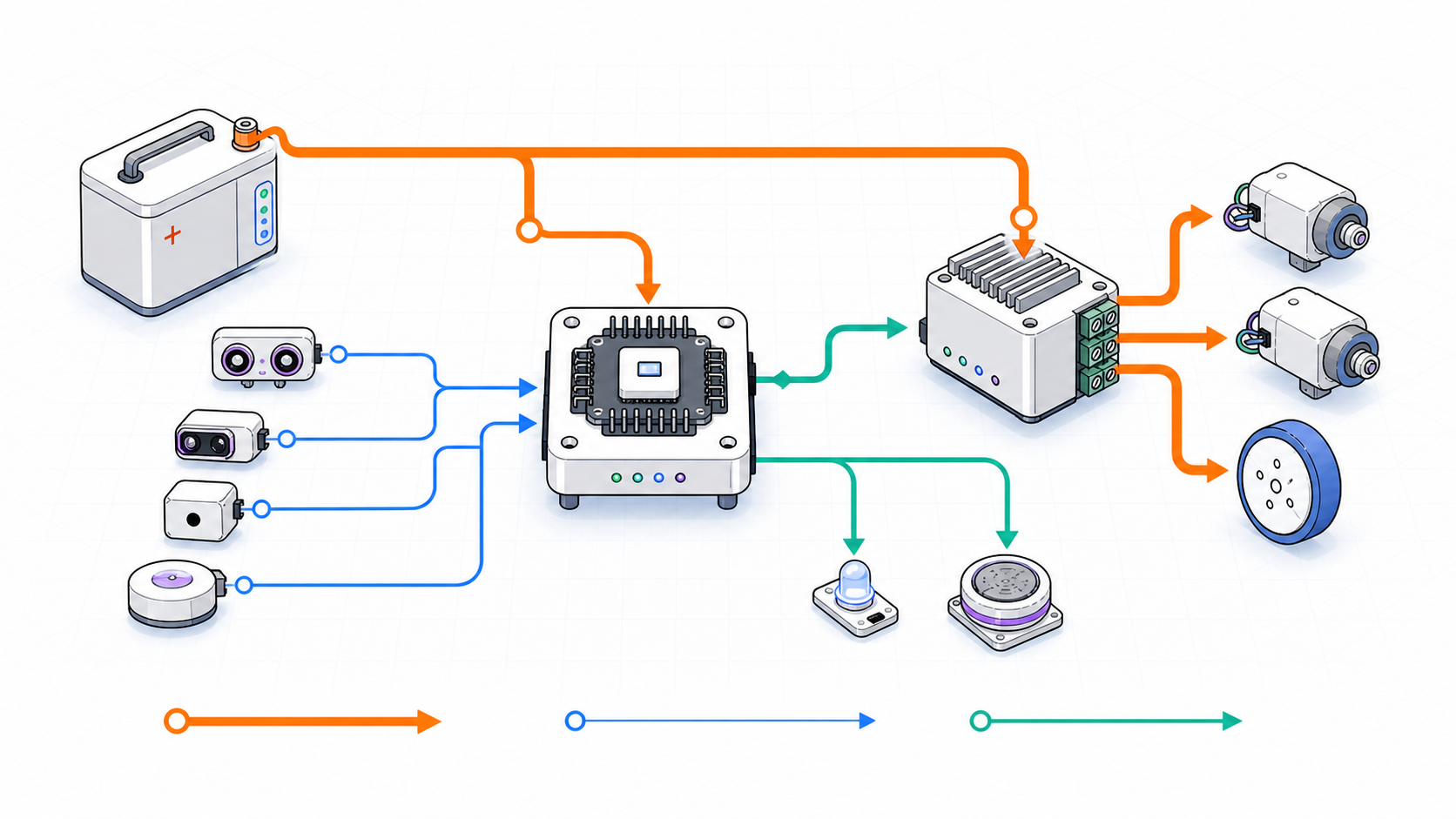 Питание, сигналы и команды внутри робота