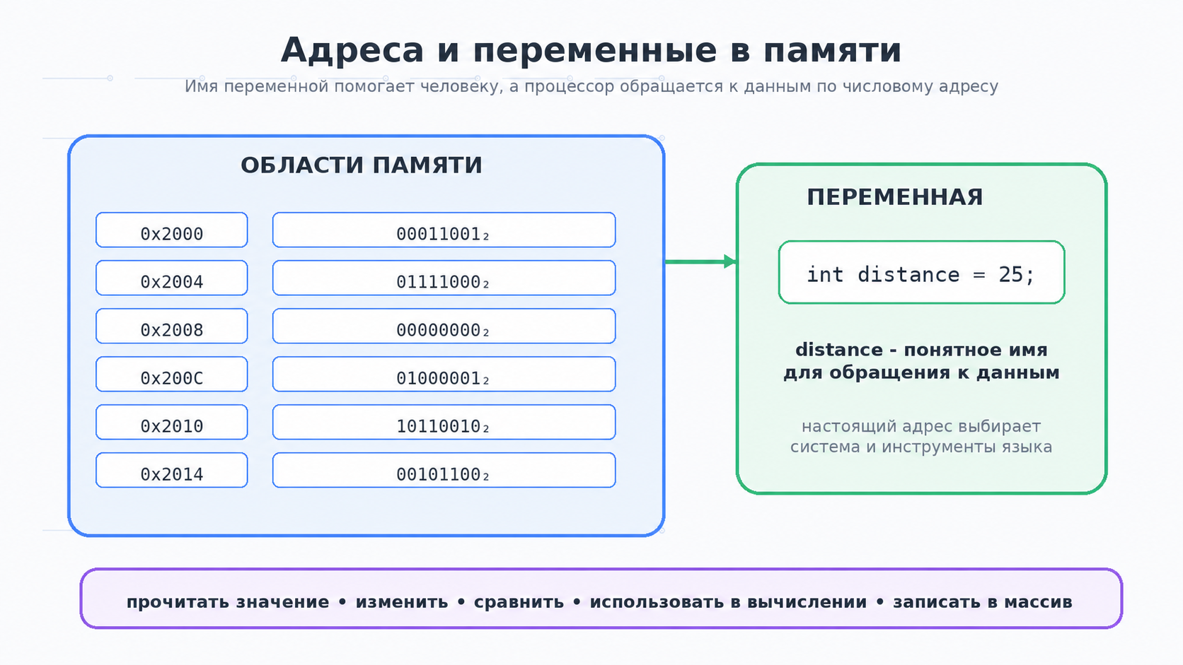 Ячейки, адреса и данные в памяти