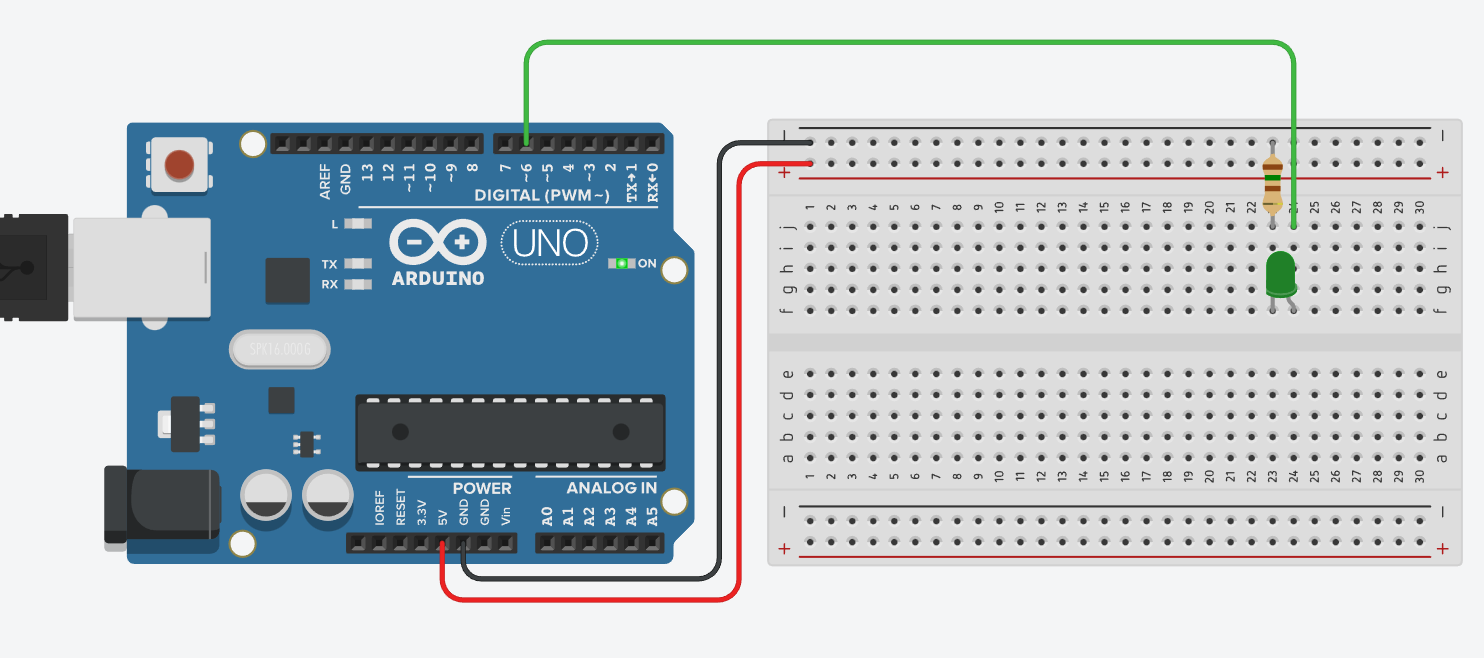 Светодиод на PWM-пине Arduino UNO в Tinkercad